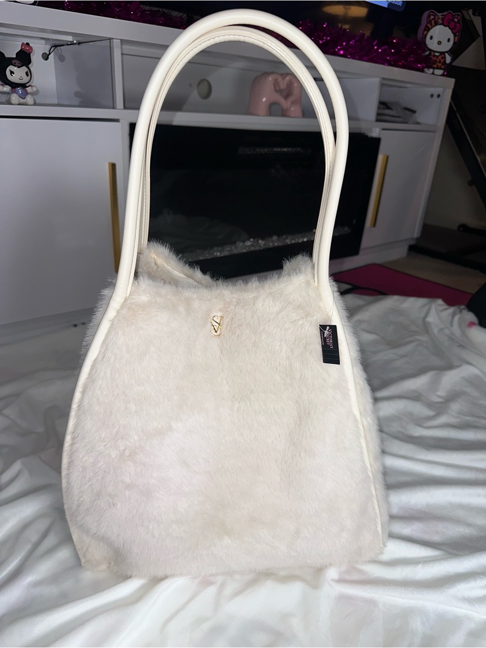 Victoria's Secret Cream Faux Fur Shoulder Tote